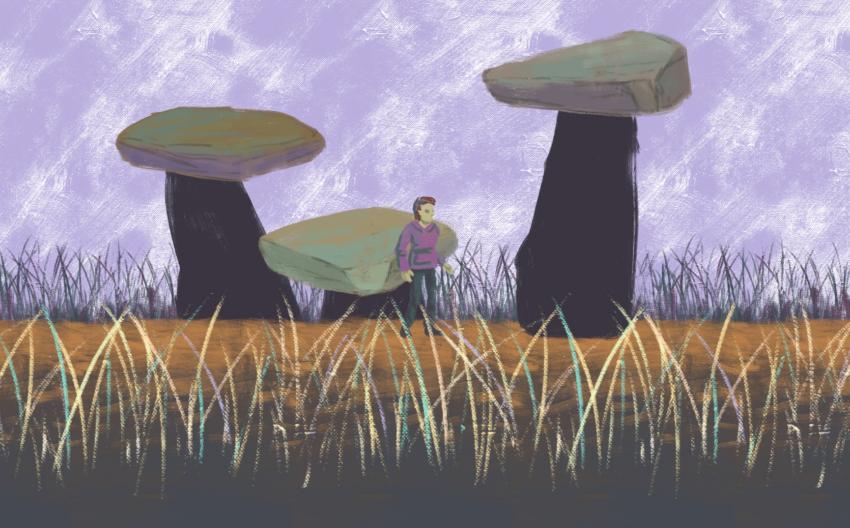 screenshot of game "when they fly", hand drawn landscape