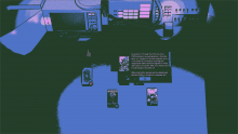 screenshot of game "xenograft", purple background and black cards